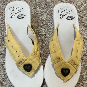 Colin Stuart Yellow Wedge Sandals with Diamond Look Studs